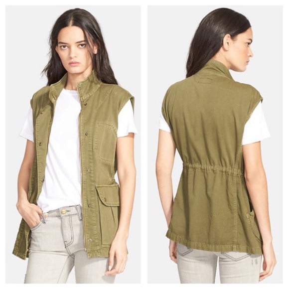 Current/Elliott The Leisure Utility Vest Jacket In Army Green - Picture 6 of 16